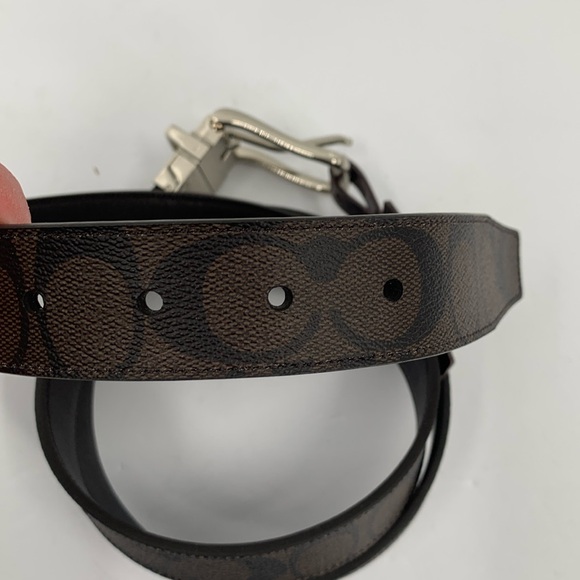 Coach reversible men belt brown leather CC logo print adjustable silver new - Picture 1 of 6